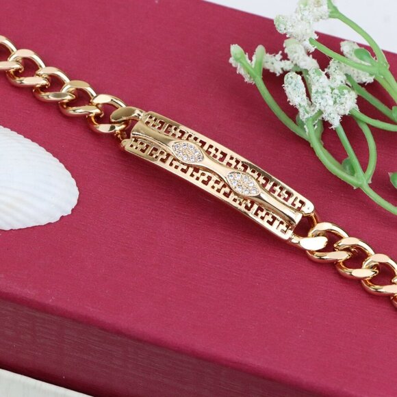 "Elegant Rose Gold Link Bracelet with Sparkling Dual Marquise Design, XPBL0955 - Picture 1 of 12